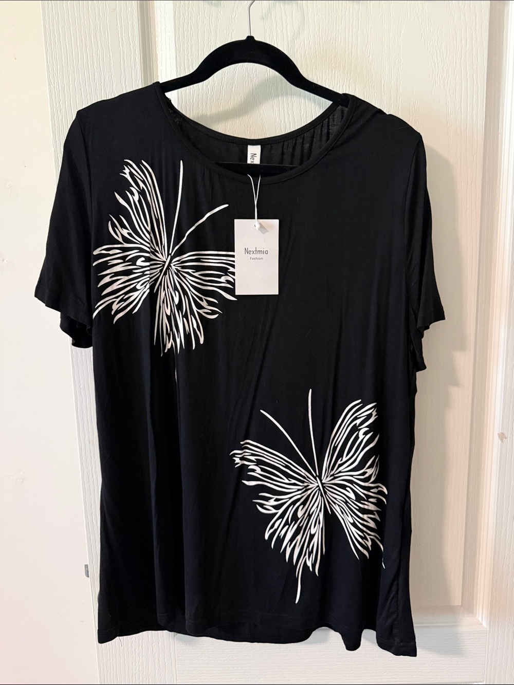 Nextmix Black Short Sleeve Tee with White Butterfly Prints